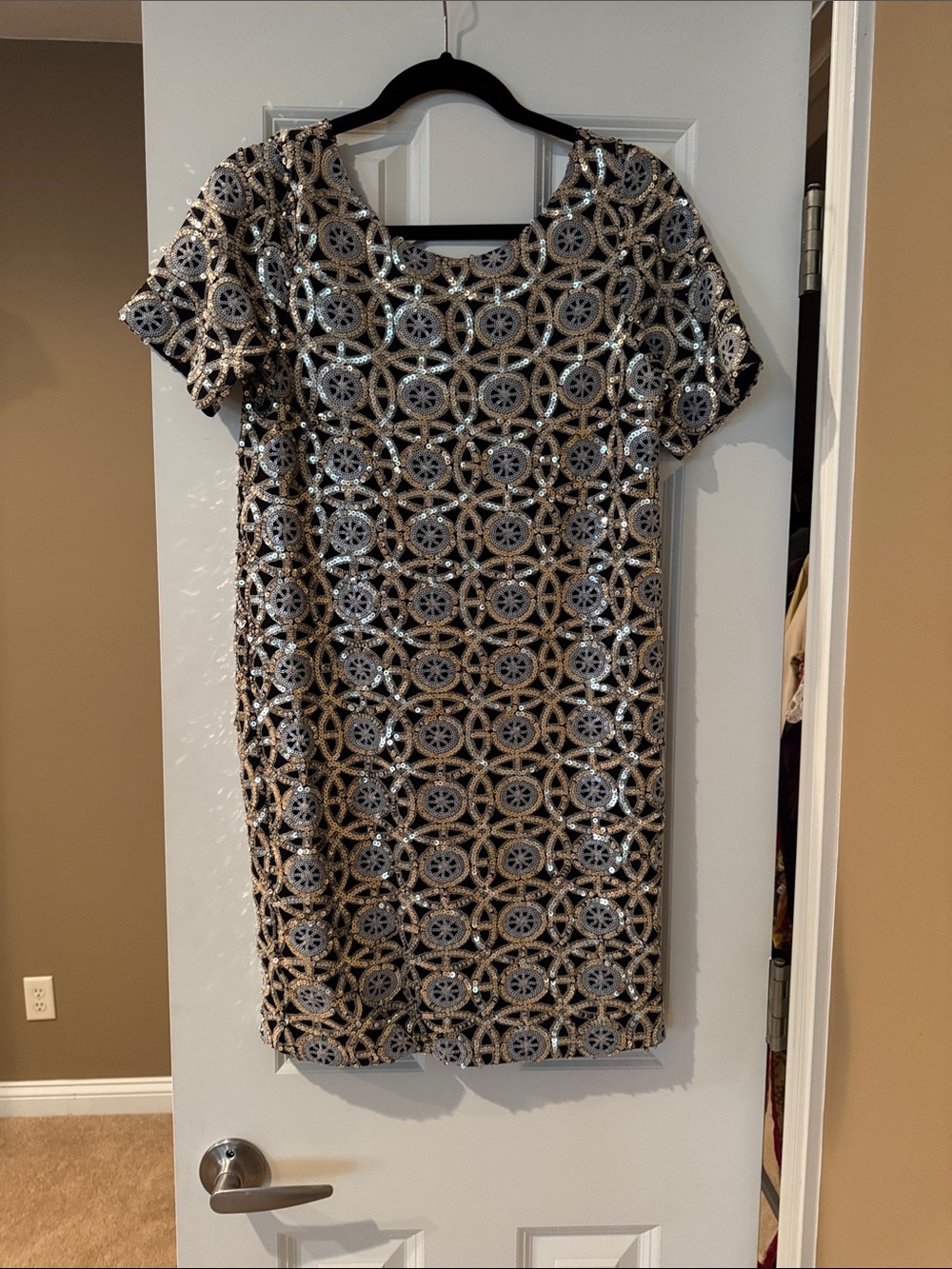 The Limited Black and Gold Sequin Shift Dress